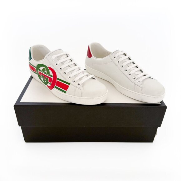 Gucci Ace Interlocking G Sneakers Men's 6 Women's 10 White Leather Low Top Logo - Picture 1 of 12